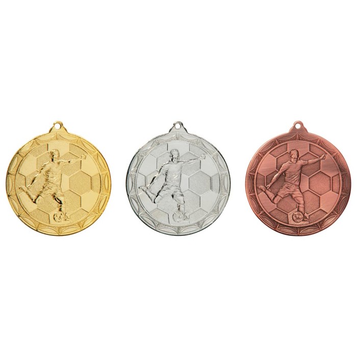 50MM IMPULSE FOOTBALL FOOTBALLER MEDAL - GOLD, SILVER & BRONZE